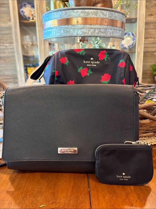 kate spade Handbags - kate spade Black Crossbody Bag.Red Rose Print Pouch and Black Coin Wallet.